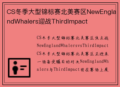 CS冬季大型锦标赛北美赛区NewEnglandWhalers迎战ThirdImpact