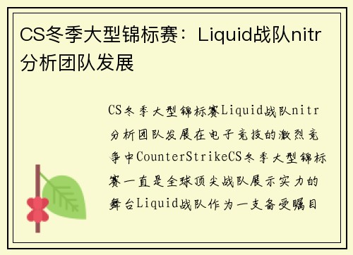 CS冬季大型锦标赛：Liquid战队nitr分析团队发展